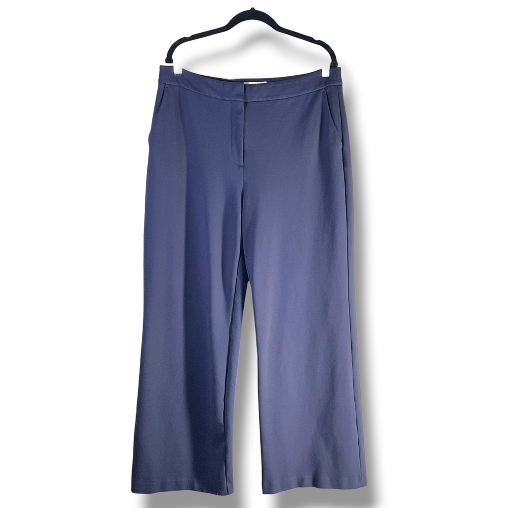 Boden Womens Sz 14R Wide Leg Trousers Navy Blue High Rise Workwear Academia
